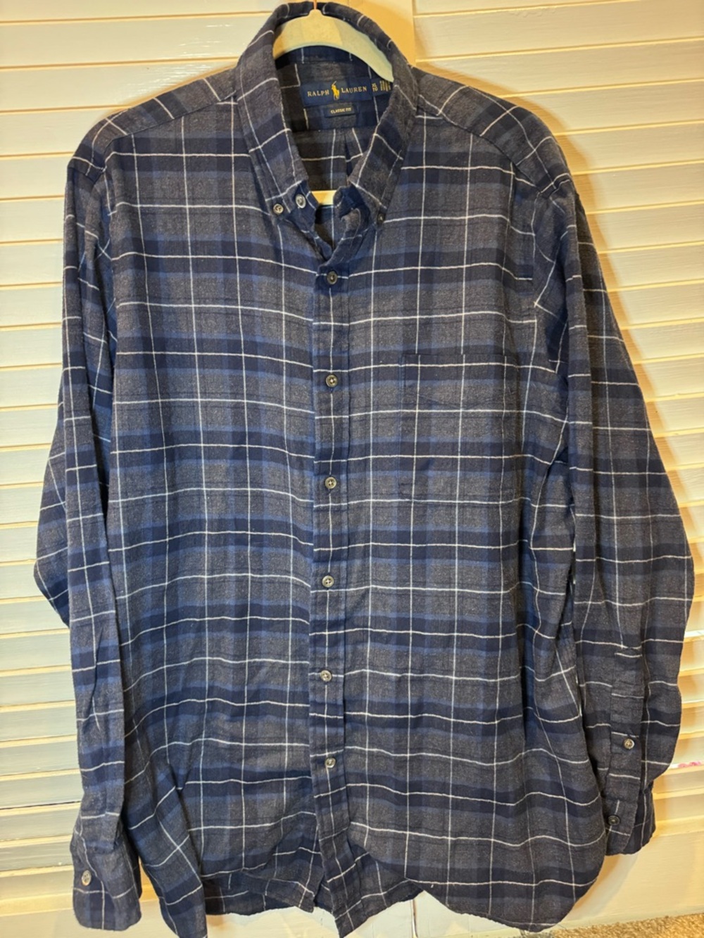 Ralph Lauren Classic Fit Men’s Blue Plaid Button Down Shirt XL Cotton
